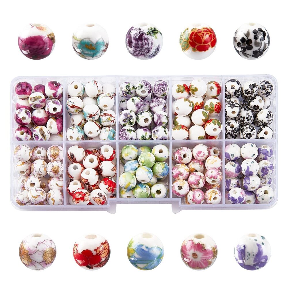 4066 200pcs 10 Style Porcelain Flower Beads 8mm Traditional Chinese